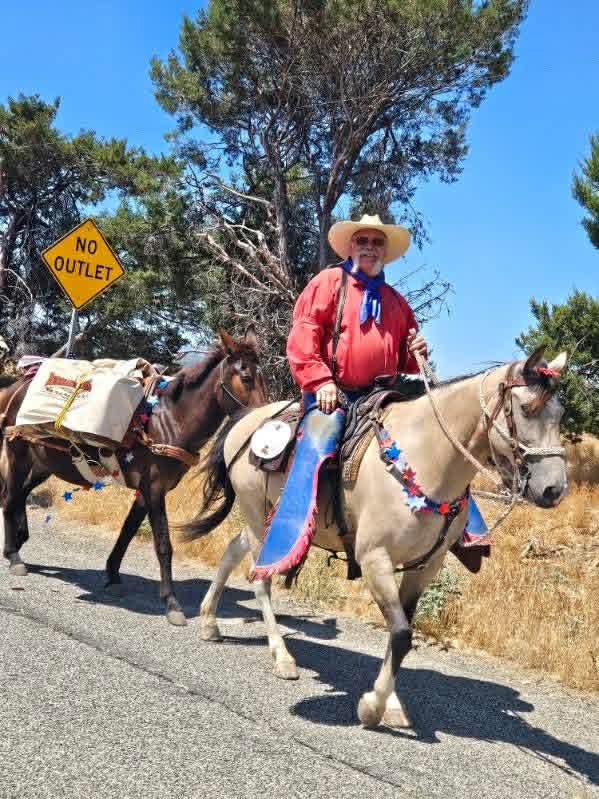 Rider on horseback with a pack mule